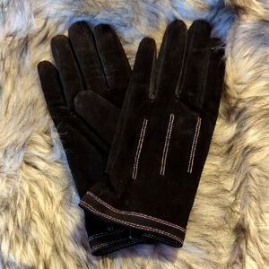 Suede leather, lined gloves, Ladies, Large, Black